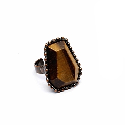Tiger Eye Natural Tiger Eye Coffin Open Cuff Rings, Red Copper Brass Ring, US Size 8(18.1mm)