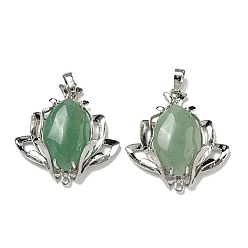 Зеленый Авантюрин Естественный зеленый авантюрин подвески, подвески-цветы со стойкой, фурнитура из латуни, платина, без кадмия и без свинца, 37x35x10 мм, отверстия : 8x5 mm и 1.6 мм