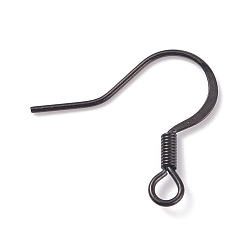 Electrophoresis Black Stainless Steel French Earring Hooks, with Horizontal Loop, Flat Earring Hooks, Electrophoresis Black, 16x16x1.5mm, Hole: 2mm, 22 Gauge, Pin: 0.6mm