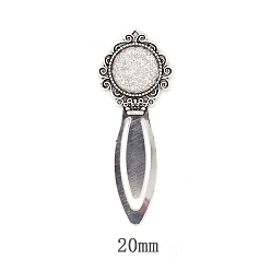 Flower Tibetan Style Antique Silver Plated Zinc Alloy Bookmarks Cabochon Settings, Bookmark Findings, Flower Pattern, Tray: 20mm