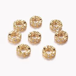 Golden Brass Cubic Zirconia Beads, Rondelle, Golden, 10x3mm, Hole: 6mm