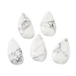 Howlite Natural Howlite Faceted Pendants, Teardrop Charms, 25x13x4mm, Hole: 1mm