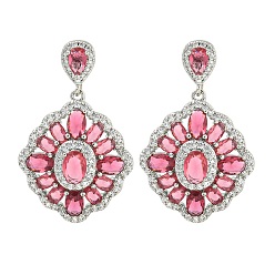 Бледно-фиолетовый Красный Латунь микро проложить кубический цирконий болтаться серьги стержня, цветок, платина, бледно-фиолетовый красный, 38.5x24.5 мм