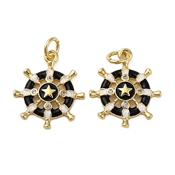 Черный Латунные микро проложить кубического циркония подвески, якорь и штурвал, с эмалью, стойки покрытие, реальный 18 k позолоченный, долговечный, с целью перехода в кольце, без кадмия и без свинца, с целью перехода в кольце, чёрные, 18x15.5x2.5 мм, отверстие : 3 мм