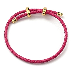 Cerise Leather Braided Cord Bracelets, Adjustable Bracelet, Cerise, Inner Diameter: 5/8~2-7/8 inch(1.5~7.3cm)