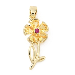 Золотистый Латунные микро проложить кубического циркония подвески, цветок, золотые, золотые, 24.5x11.5x3.7 мм, отверстие : 5x3 мм