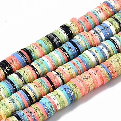 Colorful Handmade Polymer Clay Beads Strands, for DIY Jewelry Crafts Supplies, with Glitter Gold Powder, Heishi Beads, Disc/Flat Round, Colorful, 8x0.5mm, Hole: 2mm, about 320~447pcs/strand, 15.75 inch~16.14 inch(40~41cm)