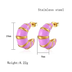 Real 18K Gold Plated 304 Stainless Steel Enamel Stud Earrings for Women, Horn, Real 18K Gold Plated, 18x8mm