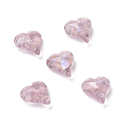 Light Amethyst Crackle Moonlight Style Glass Rhinestone Cabochons, Pointed Back, Heart, Light Amethyst, 9x8x3.5mm