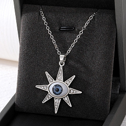 Silver Sun Богемное винтажное ожерелье с изображением дьявольского глаза, инкрустация из сплава, стразы, подвеска в виде звезды и луны, смола, цепочка для свитера с глазным яблоком