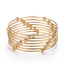 Golden Fashion 304 Stainless Steel Bangle Sets, with Round Beads, Golden, 2-5/8 inch(6.8cm), 7pcs/set