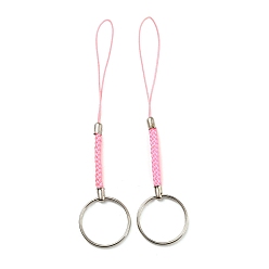 Pink Polyester Cord Mobile Straps, with Platinum Plated Iron Findings, Pink, 10.1~10.2cm