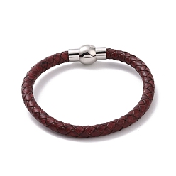 Brun De Noix De Coco Bracelet cordon rond tressé en cuir avec 304 fermoir en acier inoxydable pour femme, brun coco, 8-1/8 pouce (20.5 cm)