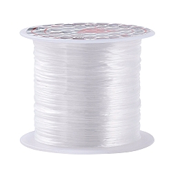 Blanco Cuerda de cristal elástica plana, hilo de cuentas elástico, para hacer la pulsera elástica, teñido, blanco, 0.8 mm, aproximadamente 9.84~10.93 yardas (9~10 m) / rollo