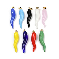 (52) Непрозрачная лаванда Лэмпворк ручной работы с латунными подвесками, талисманы в виде рога изобилия, разноцветные, 35~40x9.5~13.5x8.5 мм, отверстие : 4.5x3 мм