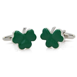 Green Saint Patrick's Day Theme Brass Enamel Cufflinks for Men, Clover, Green, 19x15mm