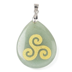 Зеленый Авантюрин Естественный зеленый авантюрин подвески, с реечной обшивкой латунными выводами, без кадмия и без свинца, подвеска в виде капли и знака, 31x25x5~7 мм, отверстие : 4.5x4 мм