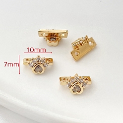 Paw Print Brass Micro Pave Clear Cubic Zirconia Slide Charms, Golden, Paw Print, 7x10mm