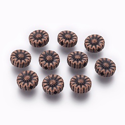 Red Copper Tibetan Style Alloy Flower Beads, Cadmium Free & Nickel Free & Lead Free, Red Copper, 11x5mm, Hole: 2mm