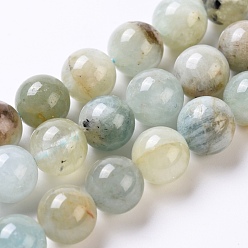 Aquamarine Natural Aquamarine Beads Strands, Round, 10mm, Hole: 0.8mm, about 40pcs/Strand, 15.35 inch(39cm)