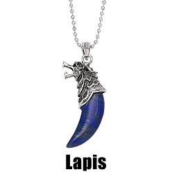 Lapis Lazuli Vintage Wolf Fang Pendant Men's Necklace with Crystal Agate Accents - NKB607