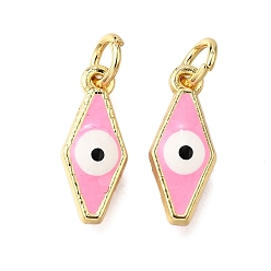 Pink Латунь эмаль прелести, с целью перехода в кольце, ромб с оберегом от сглаза, стойки покрытие, без кадмия и без свинца, долговечный, золотые, розовые, 14.5x6x3 мм, отверстие : 3 мм