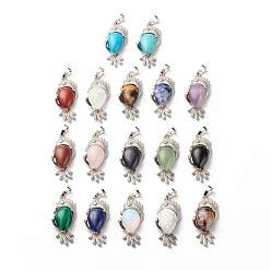 Mixed Stone Natural & Synthetic Gemstone Pendants, with Platinum Tone Brass Findings, Cadmium Free & Lead Free, Bird, Mixed Dyed and Undyed, 38x16x8mm, Hole: 4.5x8mm