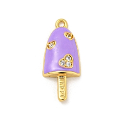 Лиловый Стойка металлическая латунная микропрофилированная кубическая циркония подвески, с эмалью, долговечный, без кадмия и без свинца, реальный 18 k позолоченный, мороженое, сирень, 20x8.5x3.5 мм, отверстие : 1.2 мм