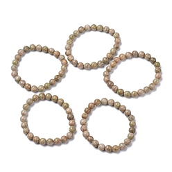 Unakite Natural Unakite Bead Stretch Bracelets, Round, 2 inch~2-3/8 inch(5~6cm), Bead: 5.8~6.8mm