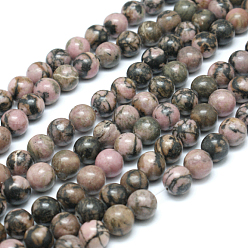 Rhodonite Natural Rhodonite Beads Strands, Round, 6mm, Hole: 1mm, about 62pcs/strand, 15.4 inch(39cm)