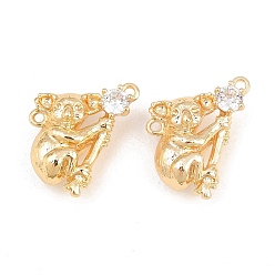 Real 18K Gold Plated Brass Micro Pave Clear Cubic Zirconia Pendants, Koala Charms, Real 18K Gold Plated, 18x15x8mm, Hole: 1.4mm