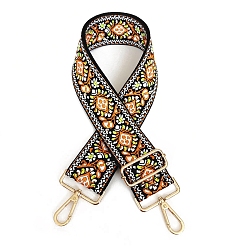 Sandy Brown Polyester Jacquard Flower Bag Straps, with Golden Plated Alloy Swivel Clasps, Sandy Brown, 80~130x5cm