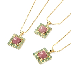 Rhodonite Natural Rhodonite & Green Aventurine Rectangle Pendant Necklace, Real 18K Gold Plated Brass Jewelry, 17.48~17.68 inch(44.4~44.9cm)