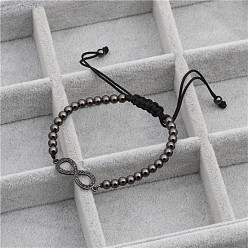 black Adjustable Ethnic Style Handmade Bracelet for Men with Infinite Weaving Pattern