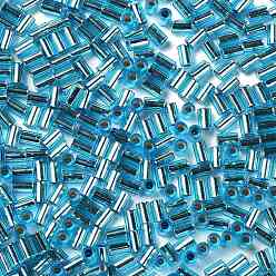 Deep Sky Blue Baking Paint Glass Round Bugle Beads, Silver Lined, Tube, Deep Sky Blue, 3.5~3.8x2~2.5mm, Hole: 1.2mm