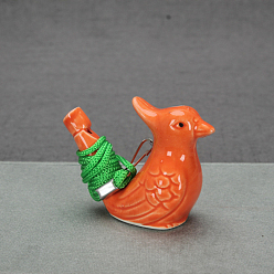 Dark Orange Bird Porcelain Whistles, with Polyester Cord, Whistles Toys for Kids Birthday Gift, Dark Orange, 70x36x55mm