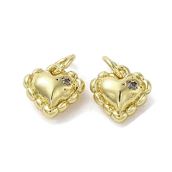 Real 18K Gold Plated Rack Plating Brass Micro Pave Clear Cubic Zirconia Charms, Lead Free & Cadmium Free, Long-Lasting Plated, Heart Charms, Real 18K Gold Plated, 10x10x5mm, Hole: 3mm