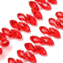 Красный Хрусталя бисер нитей, сверху просверленные бусы, граненые, слеза, красные, 13x6 мм, отверстие : 1 мм, около 90~95 шт / нитка, 16~18 дюйм