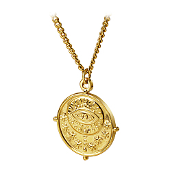 Настоящее золото 18K Модное 304 круглое плоское ожерелье из нержавеющей стали с подвеской в виде глаза для женщин на каждый день, реальный 18 k позолоченный, 17.72 дюйм (45 см)