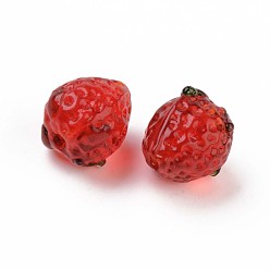 Red Handmade Bumpy Lampwork Beads, Strawberry, Red, 14~15x12.5x12.5mm, Hole: 1.2mm