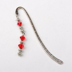 Red Tibetan Style Bookmarks/Hairpins, with Glass Beads, Red, 84mm