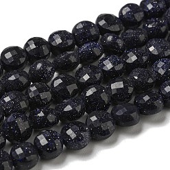 Blue Goldstone Synthetic Blue Goldstone Beads Strands, Faceted, Flat Round, 5~6x4~4.5mm, Hole: 0.9mm, about 65pcs/strand, 15.12''~15.20''(38.4~38.6cm)