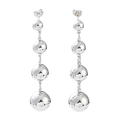 Platinum Brass Round Ball Dangle Stud Earrings for Women, Platinum, 52x12mm