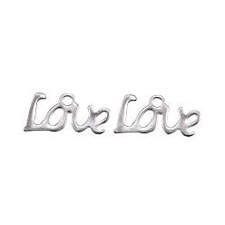 Stainless Steel Color 201 Stainless Steel Charms, Word Love, Stainless Steel Color, 6x12x0.8mm, Hole: 1mm