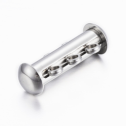 Stainless Steel Color 3-Strands 304 Stainless Steel Slide Lock Clasps, Peyote Clasps, 6-Holes, Stainless Steel Color, 20x10x6.5mm, Hole: 1.5mm