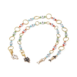 Mixed Color Acrylic Number Bead Knitting Row Counter Chains, with Glass Beads and Alloy Enamel Pendants, Cat & Fishbone, Mixed Color, 36.5cm, 2pcs/set