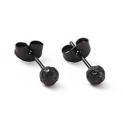 Electrophoresis Black 304 Stainless Steel Ball Stud Earrings for Women, Electrophoresis Black, 15x4mm, Pin: 0.9mm