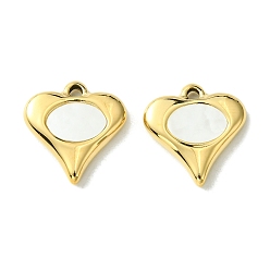 Real 14K Gold Plated Ion Plating(IP) 304 Stainless Steel Pave Shell Heart Charms, Valentine's Day, Real 14K Gold Plated, 14x13x2.5mm, Hole: 1.4mm