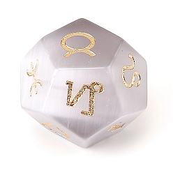 Thistle Cat Eye Classical 12-Sided Polyhedral Dice, Engrave Twelve Constellations Divination Game Toy, Thistle, 20x20mm