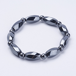 Gray Electroplate Magnetic Synthetic Hematite Stretch Bracelets, Twist and Round, Gray, 2-1/4 inch(58mm)